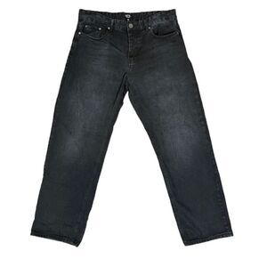 BoohooMAN Men's Black Denim Jeans Button Fly Dark StoneWash Size 36